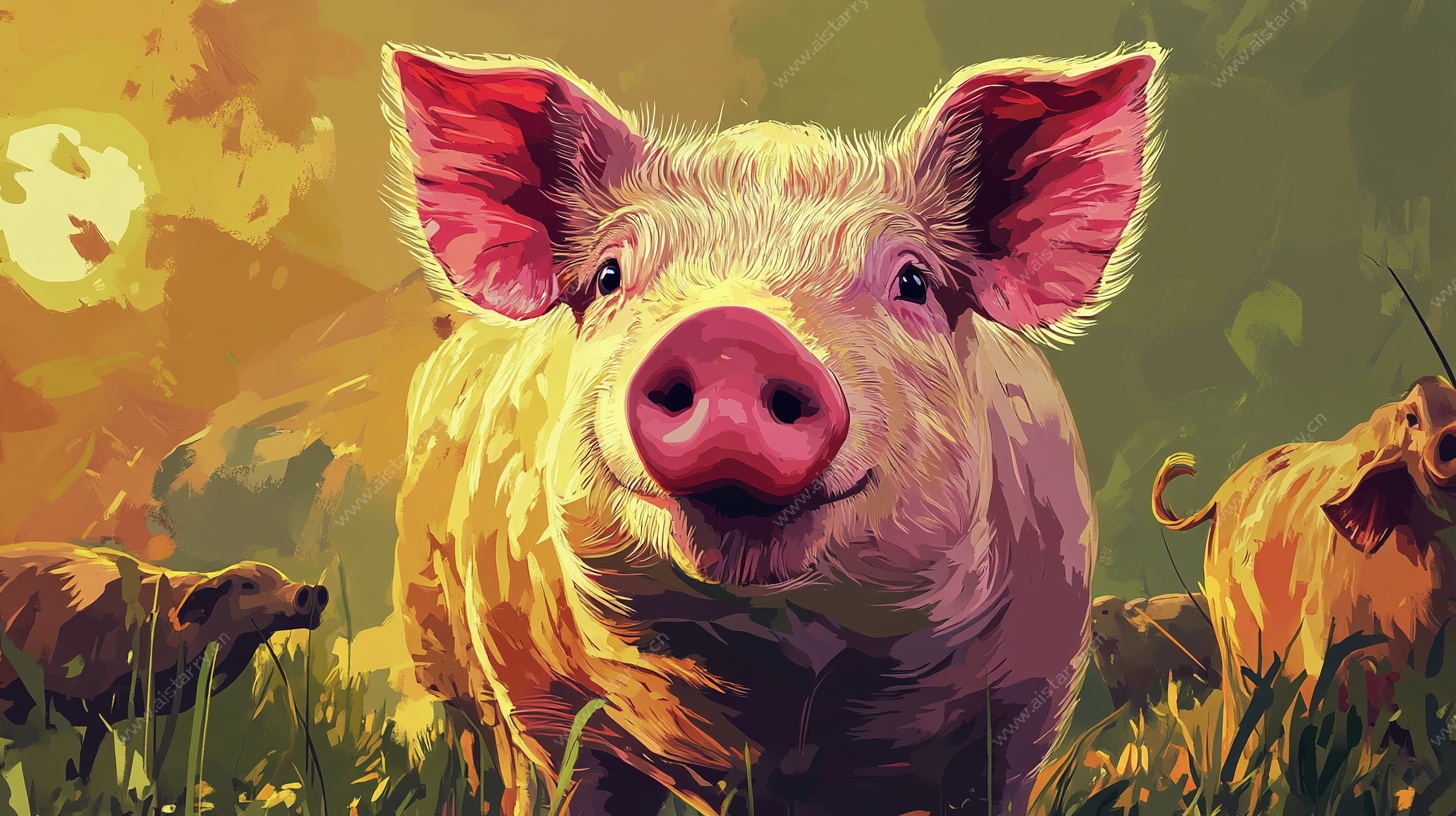 可爱小猪的田园奇幻画面