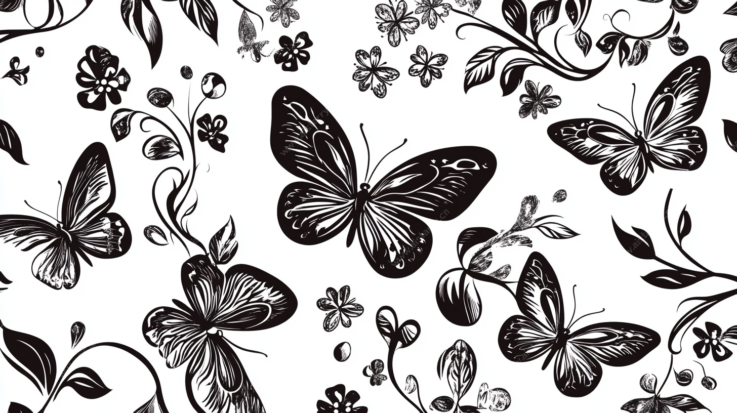 黑白蝴蝶花卉图案背景