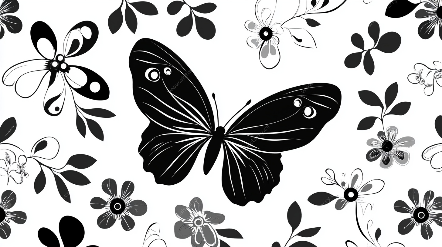 黑白蝴蝶花卉图案背景