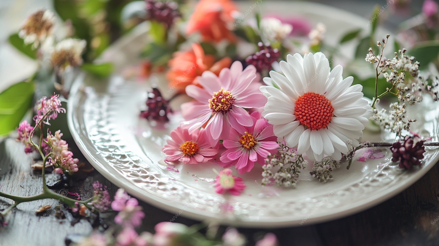 盘中缤纷花卉组合