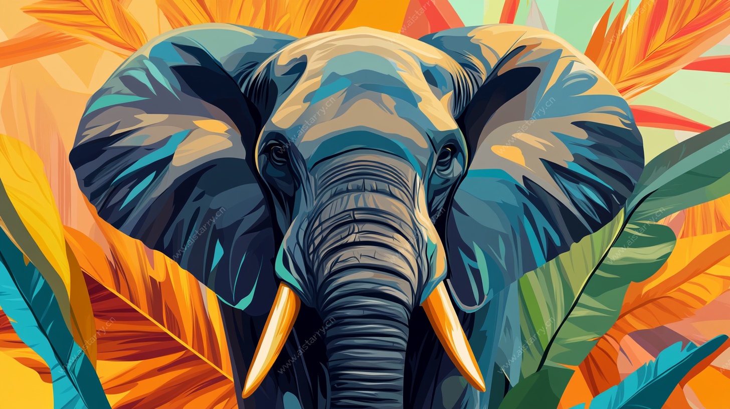 彩色大象插画 热带风情