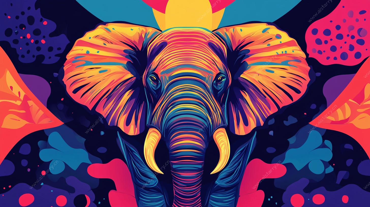 彩色梦幻大象插画