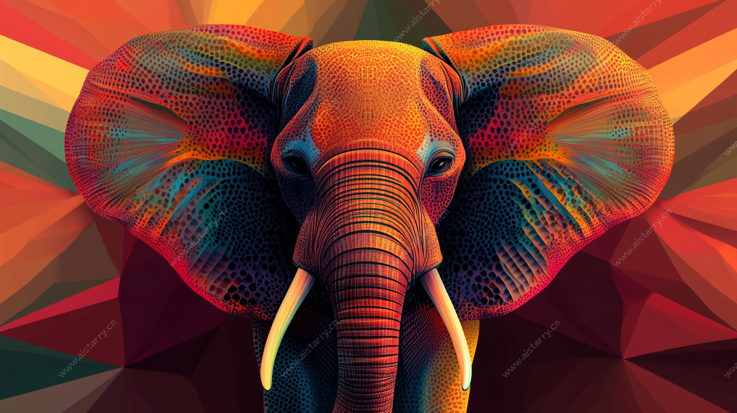 彩色几何风大象头部插画
