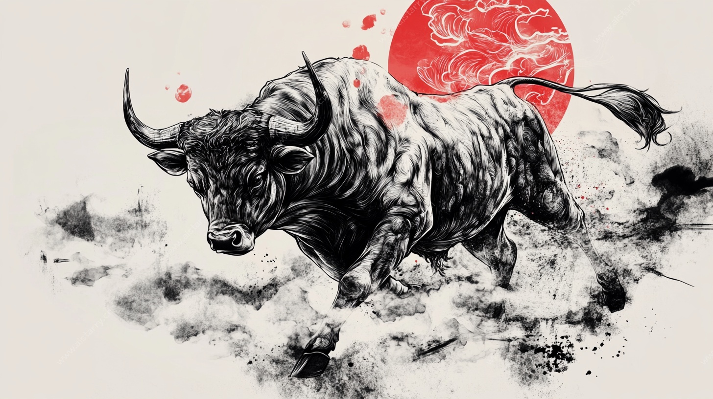 水墨奔牛图