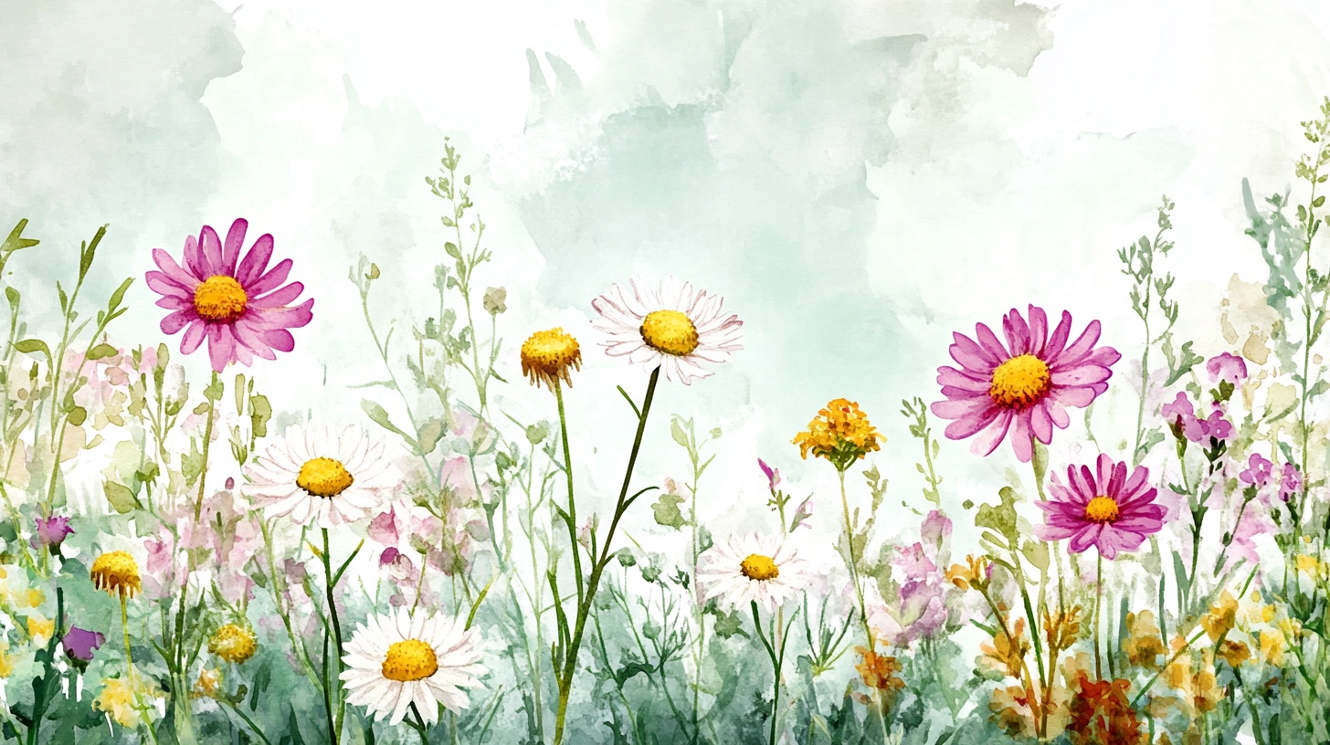 水彩花卉 烂漫雏菊绽放图