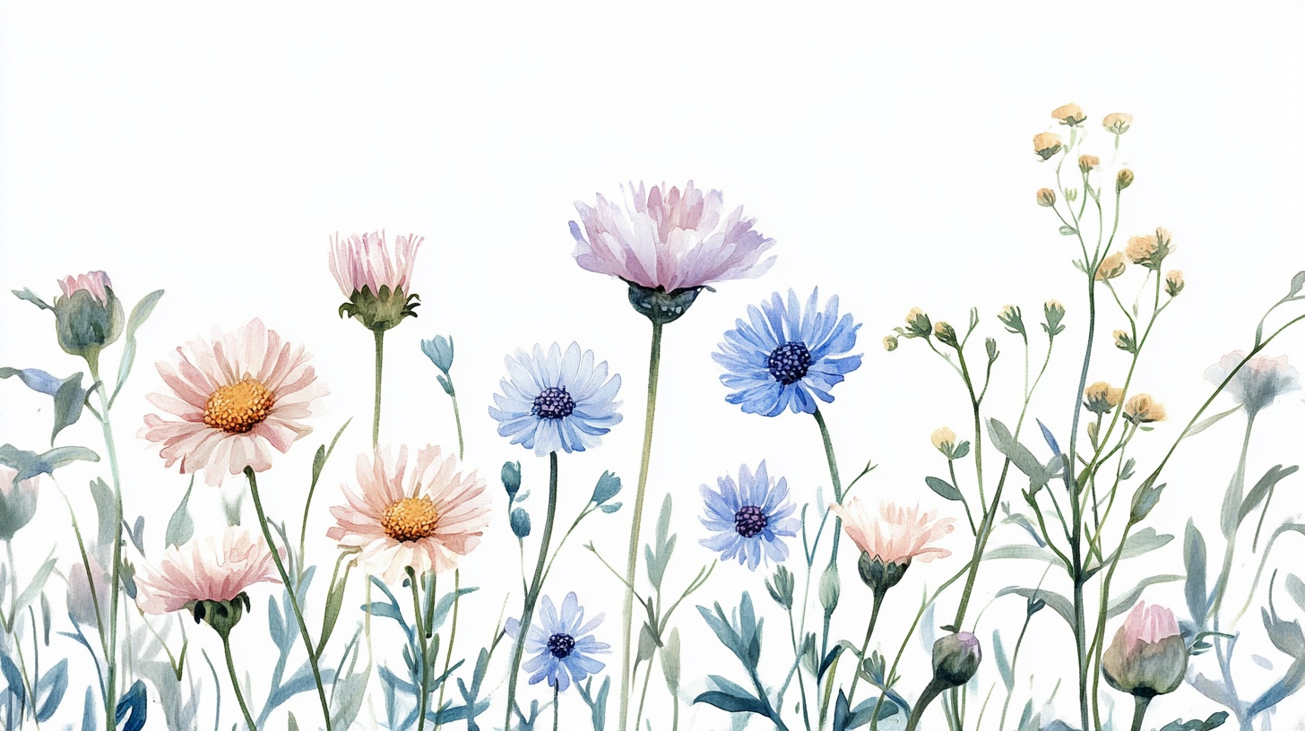 清新水彩花卉植物插画