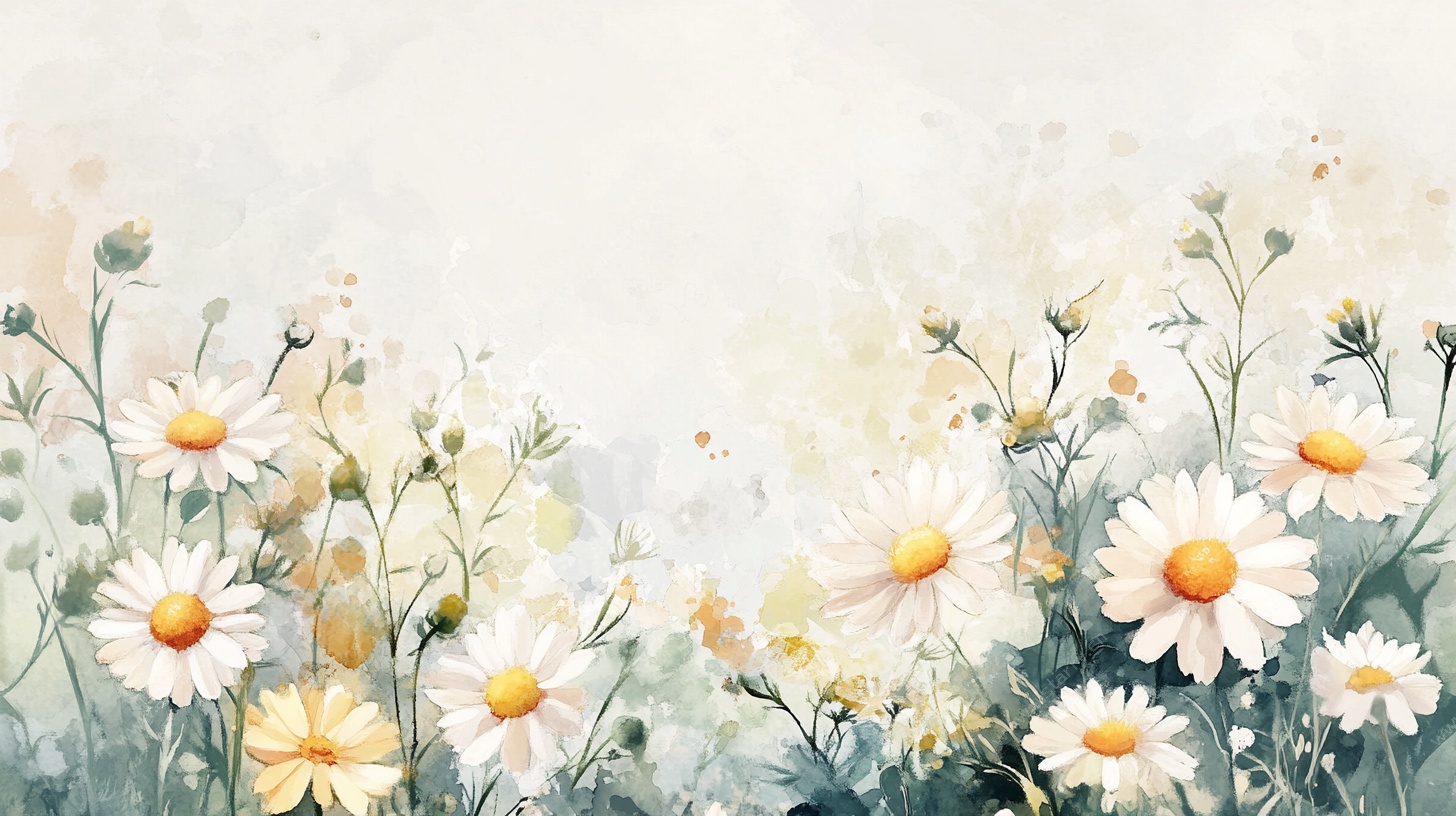 雏菊水彩画 清新自然风景