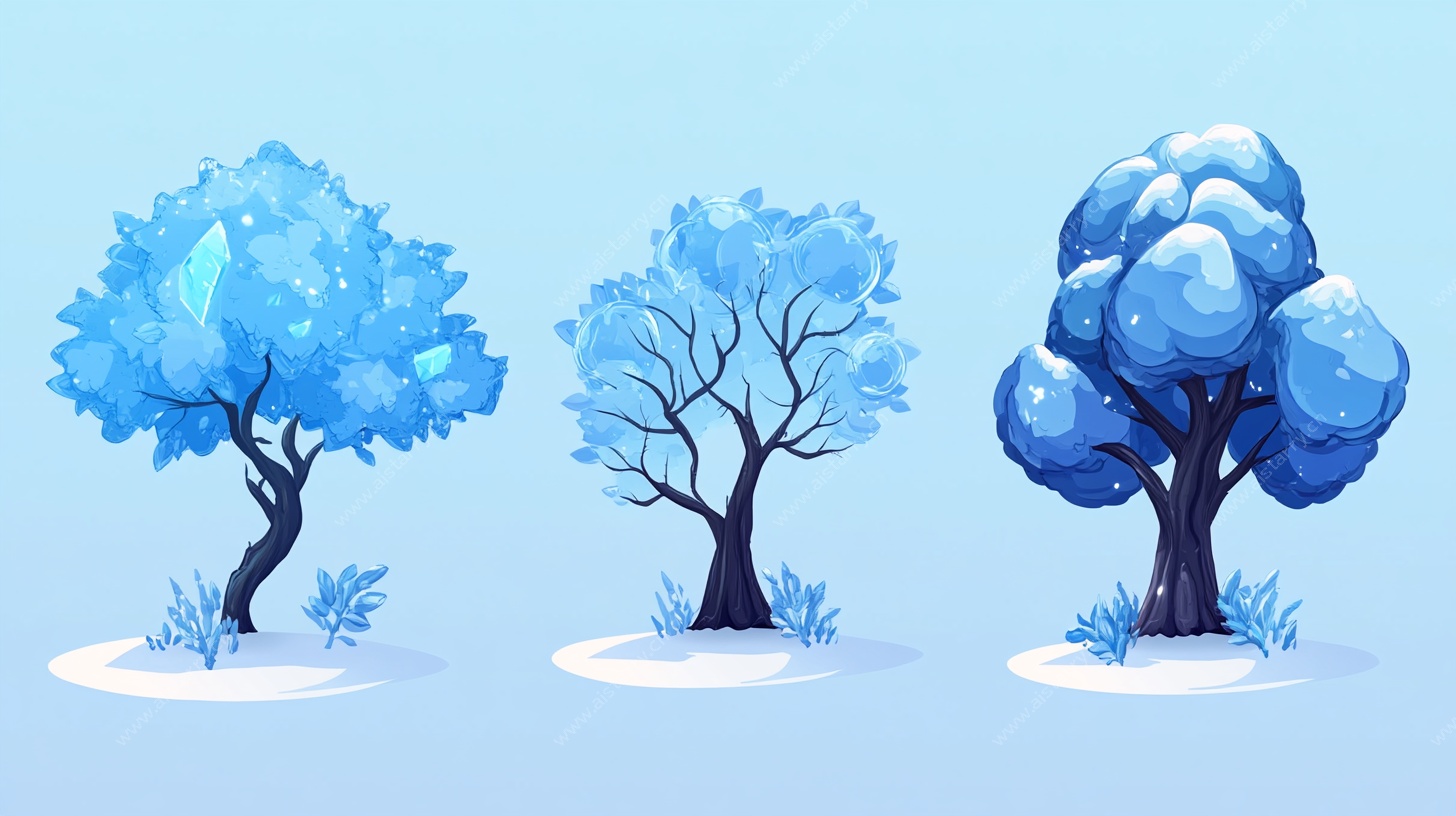 蓝色梦幻风树木插画集合