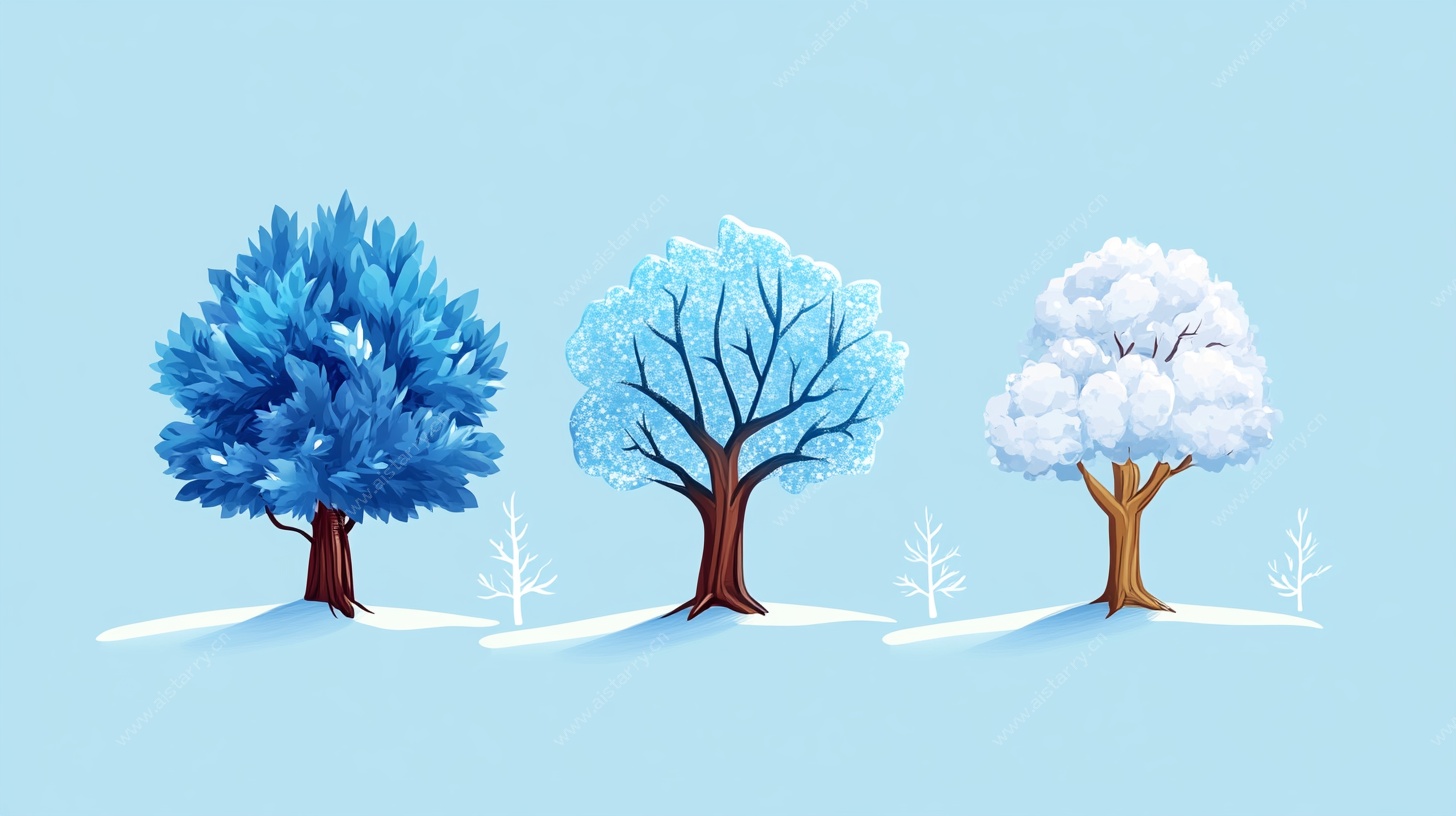 冬季三色树木插画