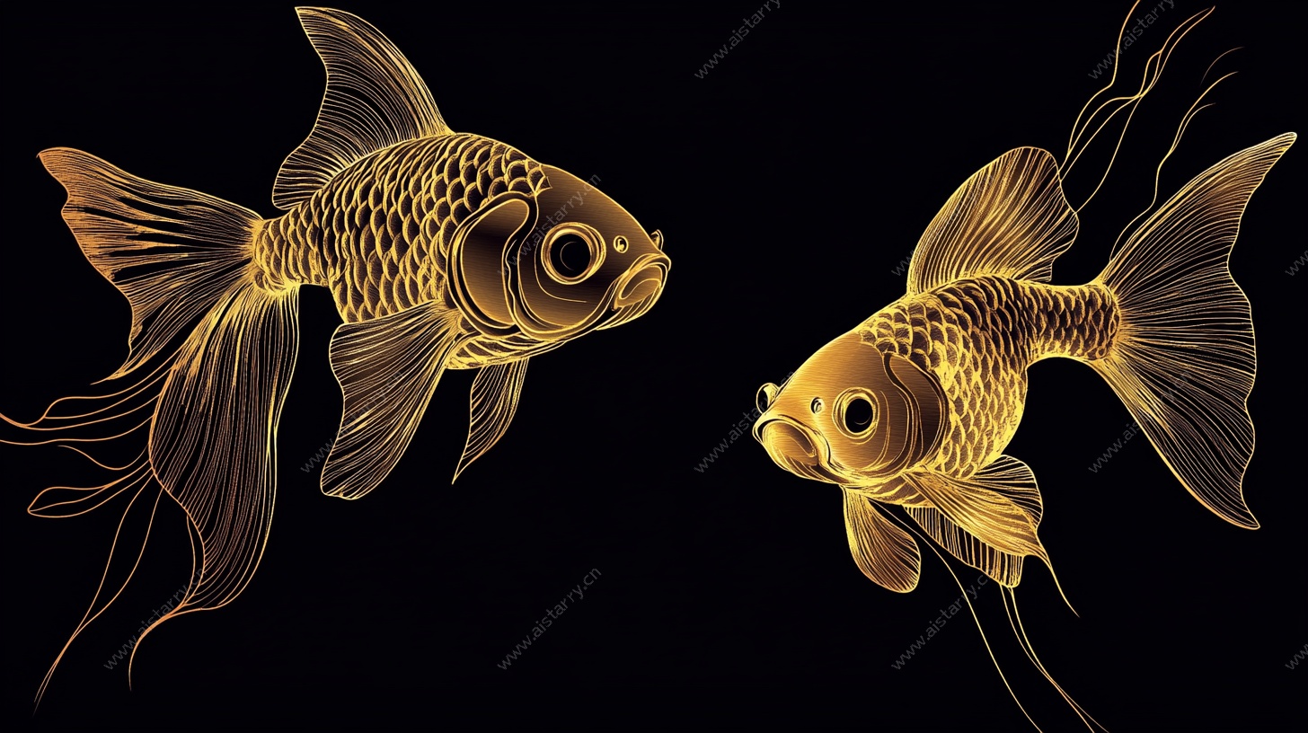 金色双金鱼插画