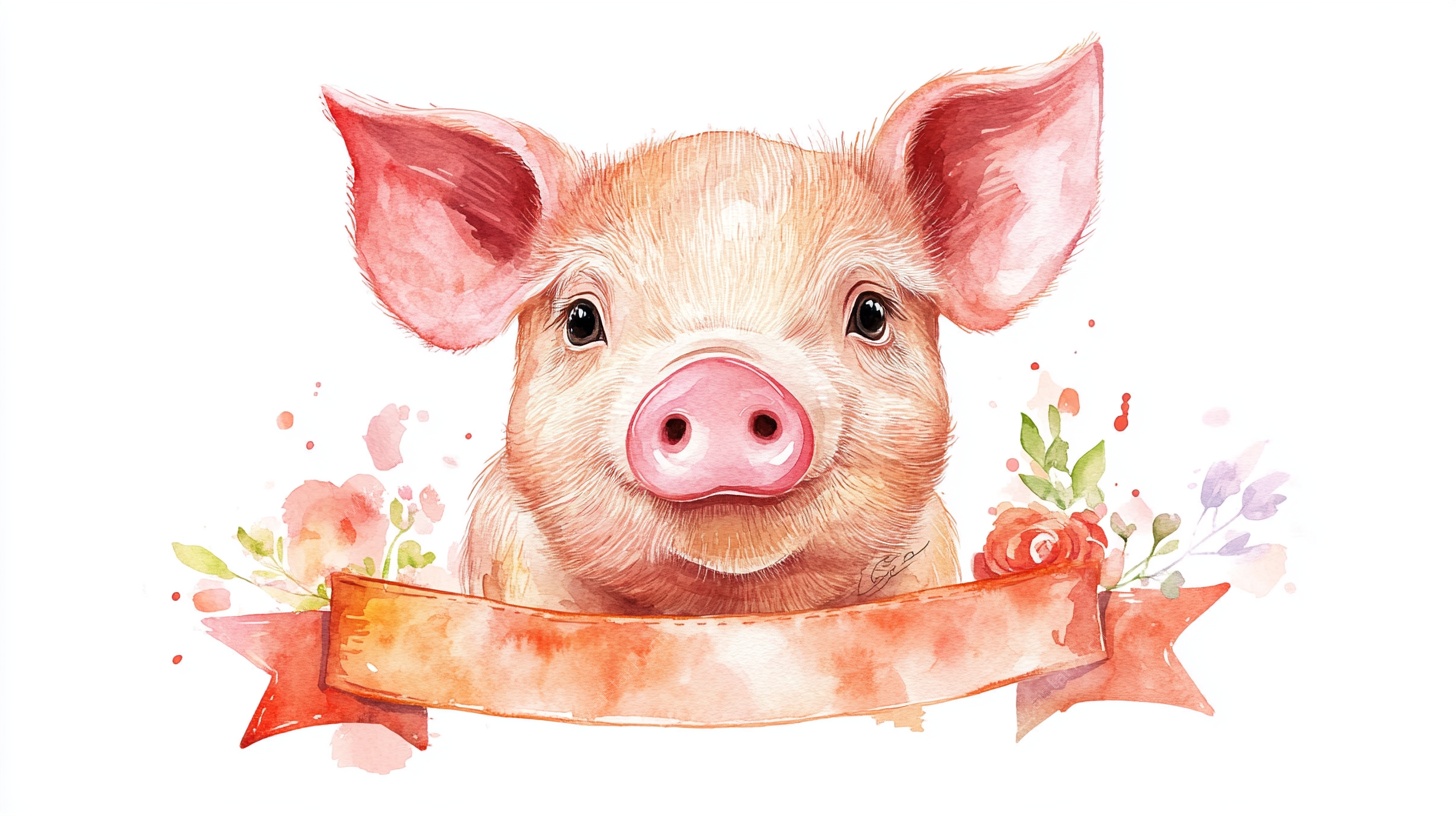 水彩风可爱小猪插画