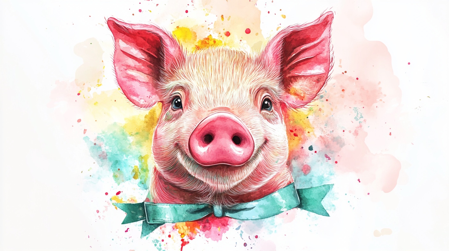 水彩风可爱小猪插画