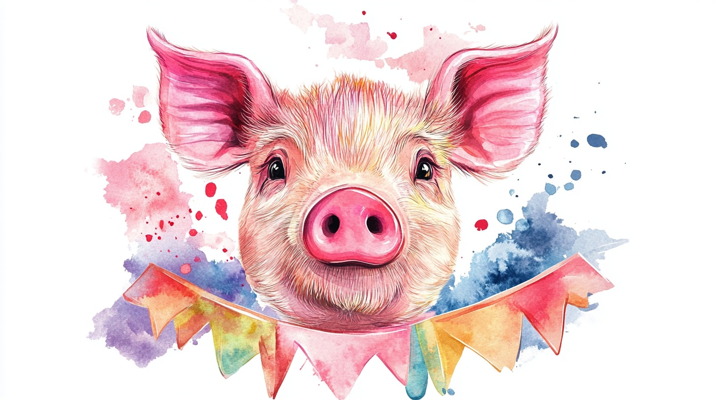 水彩风格可爱小猪插画