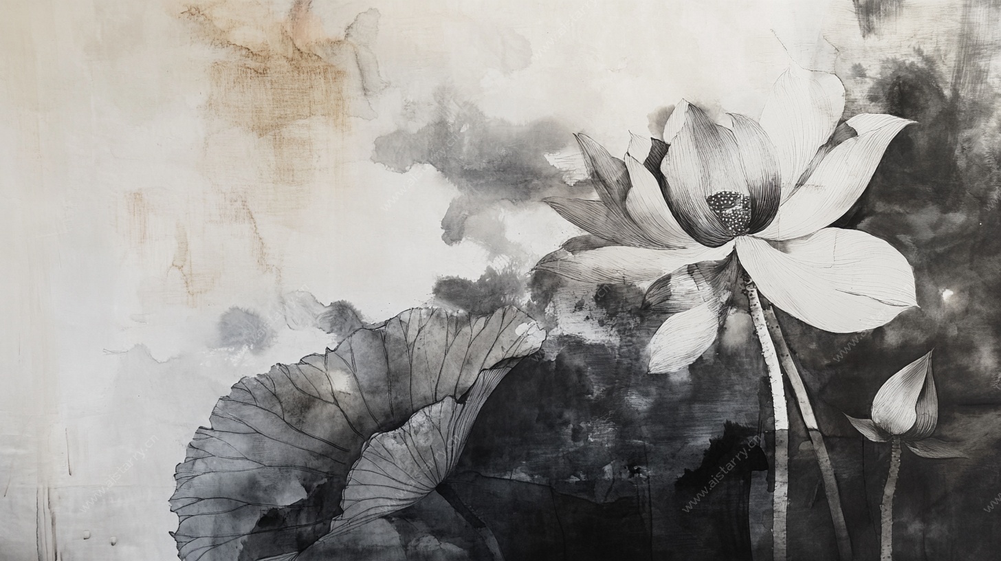 水墨荷花写意画