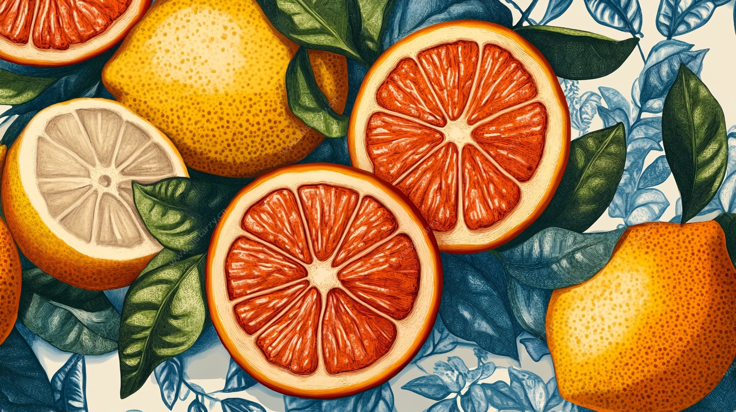 柑橘类水果插画图案