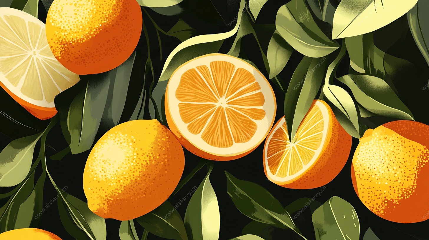 柑橘水果插画图