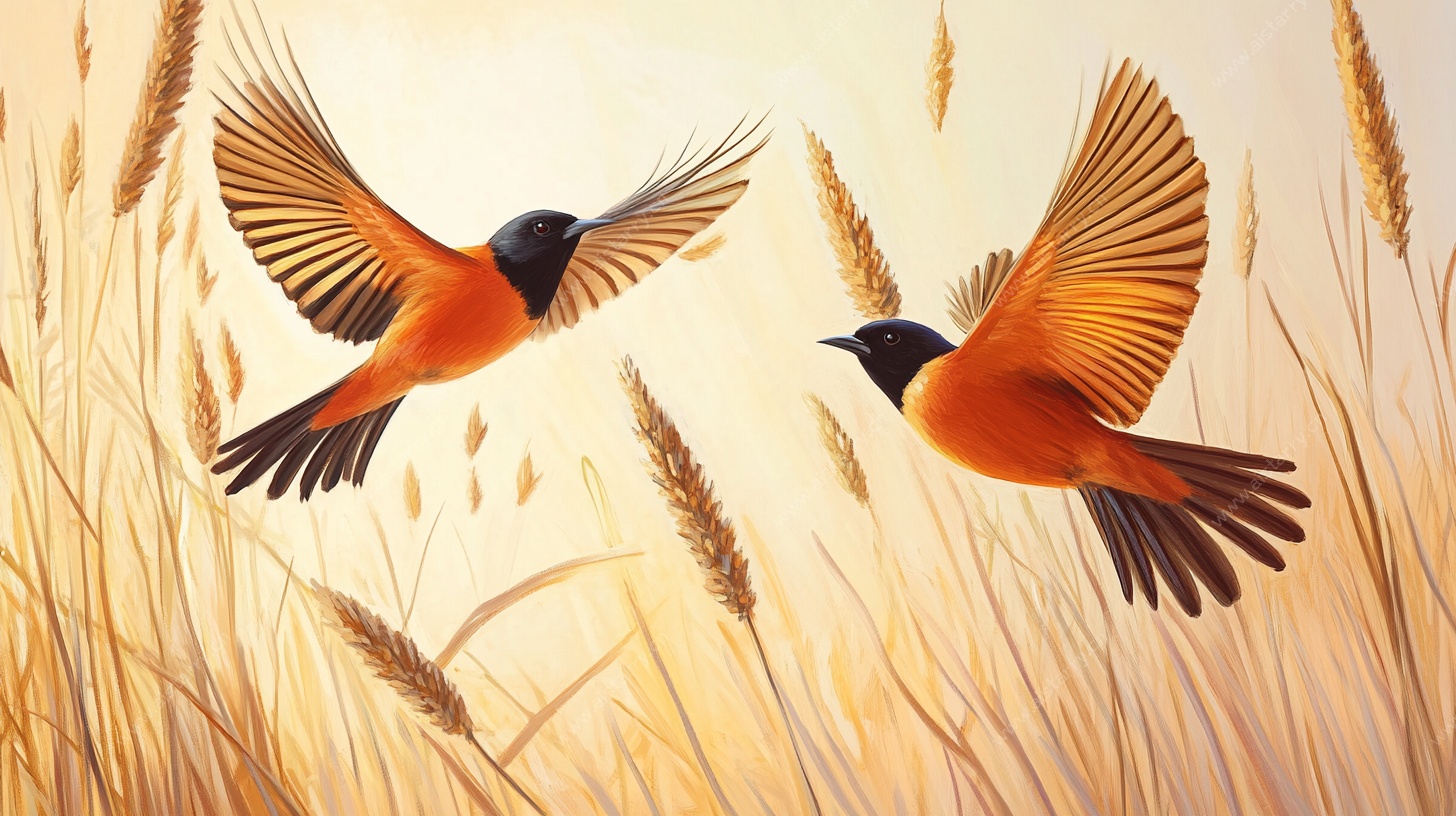 麦田中双飞鸟的诗意场景