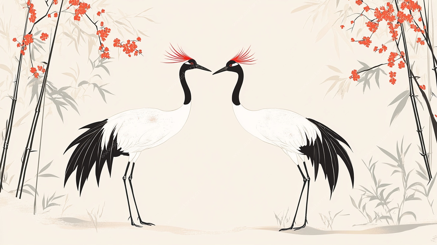 双鹤图 中式优雅花鸟意境
