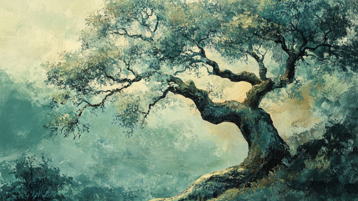 孤独苍劲老树风景画