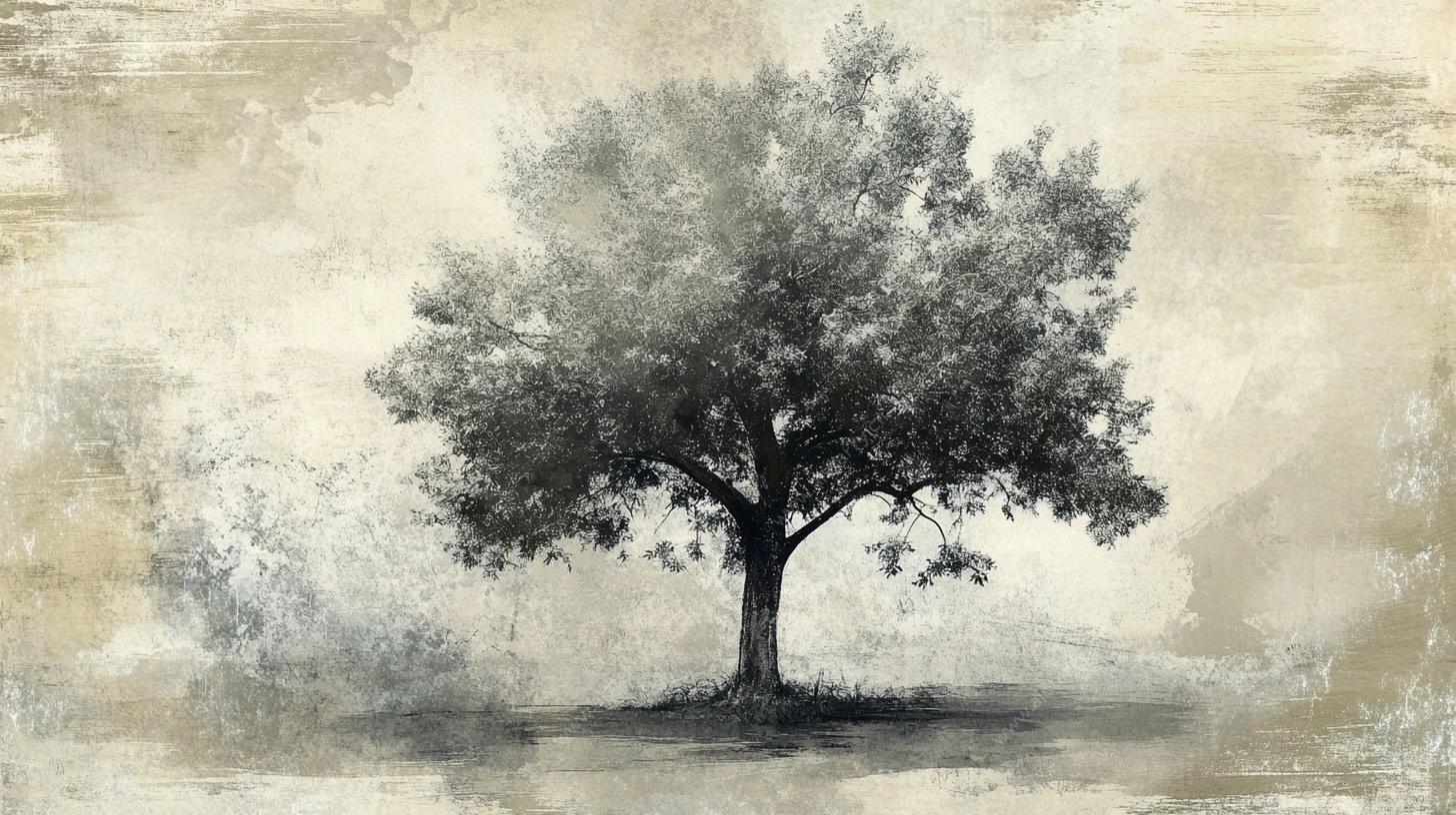 孤独的树 复古风格画作