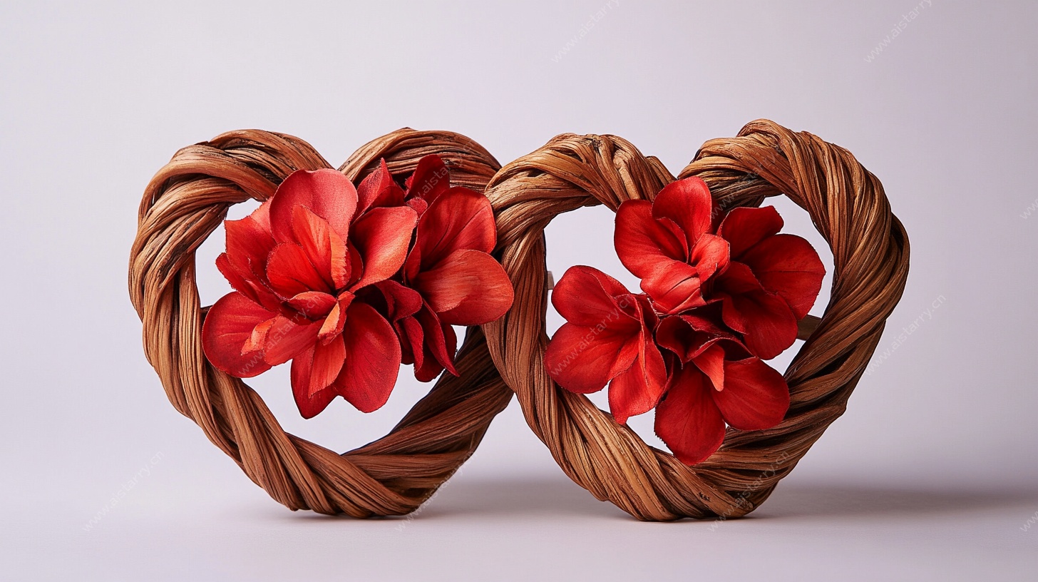 双心形藤编花饰摆件