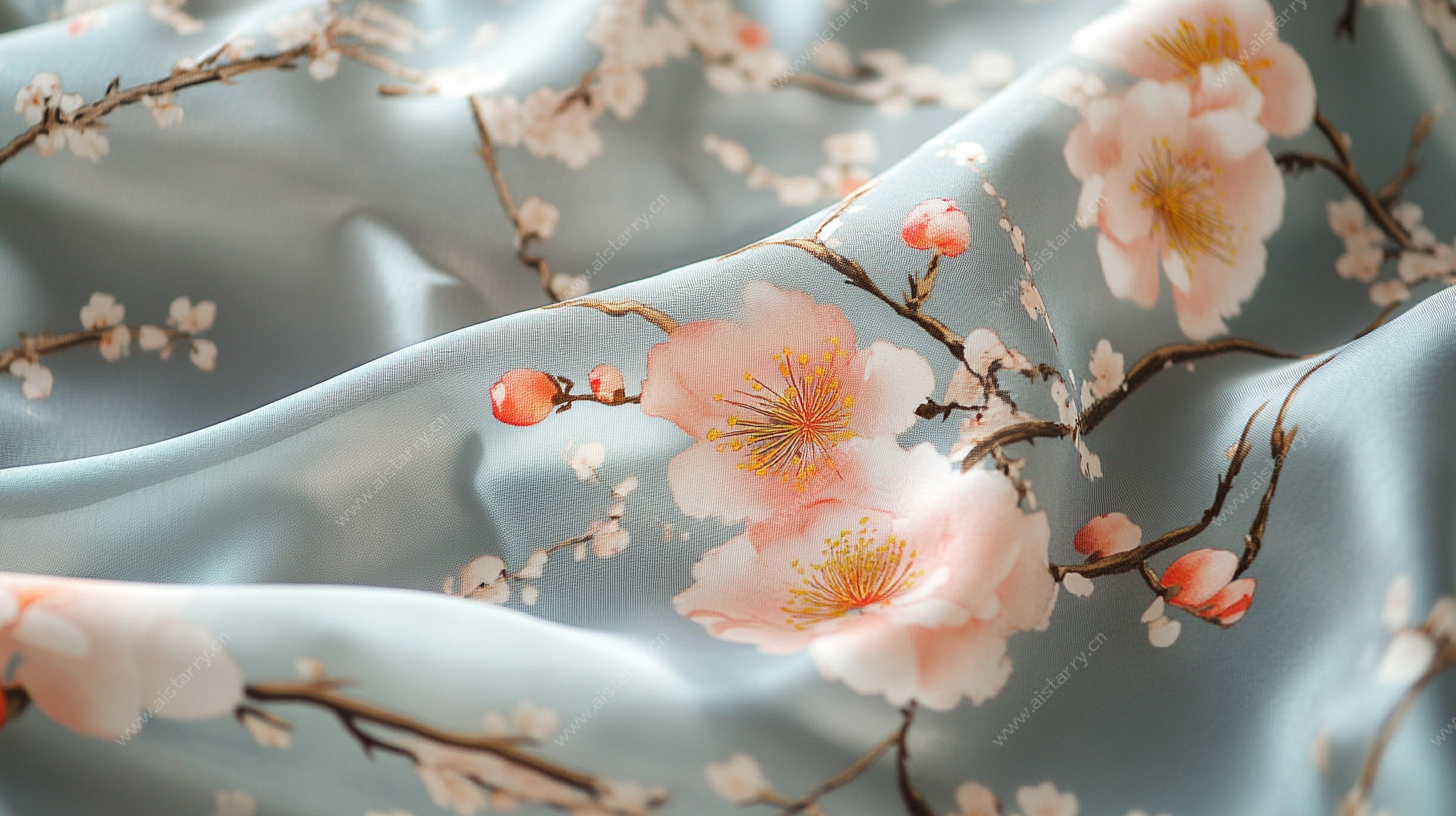 浅蓝色花卉丝绸布料