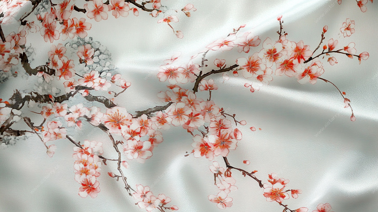 中式桃花丝绸面料图