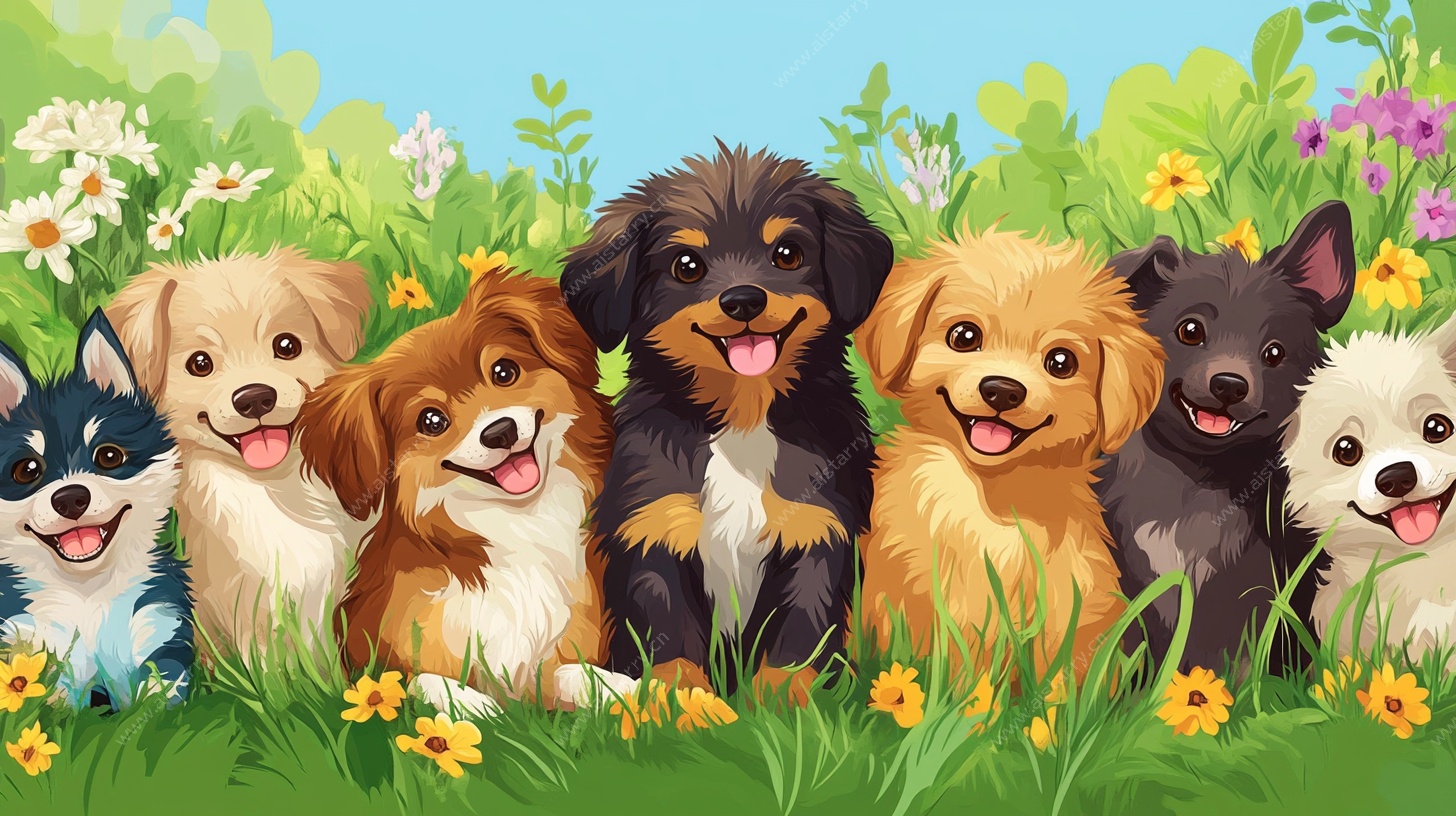 草地上的可爱小狗们