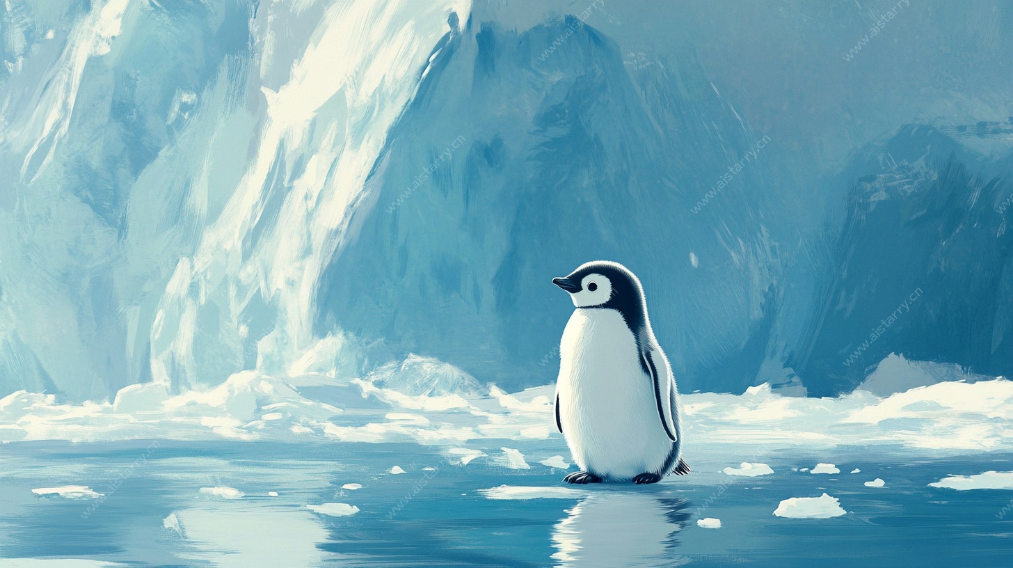 冰原上的孤独企鹅