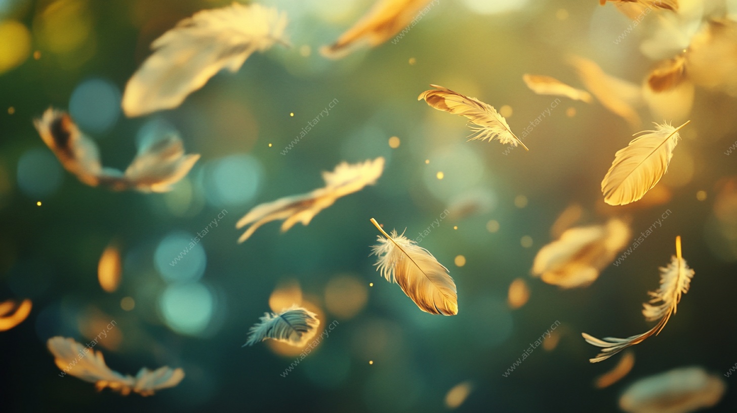 飞舞的金色羽毛梦幻画面