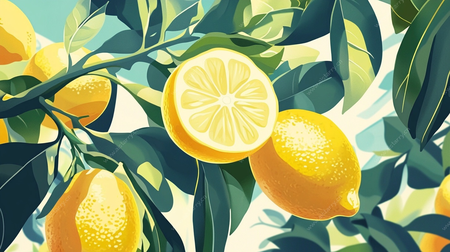 柠檬满枝的清新插画
