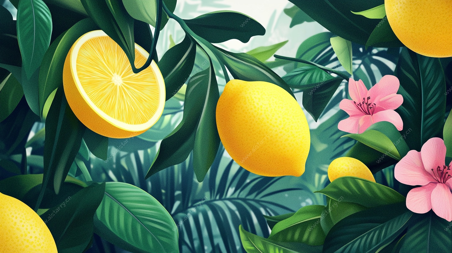 柠檬与繁花的清新插画