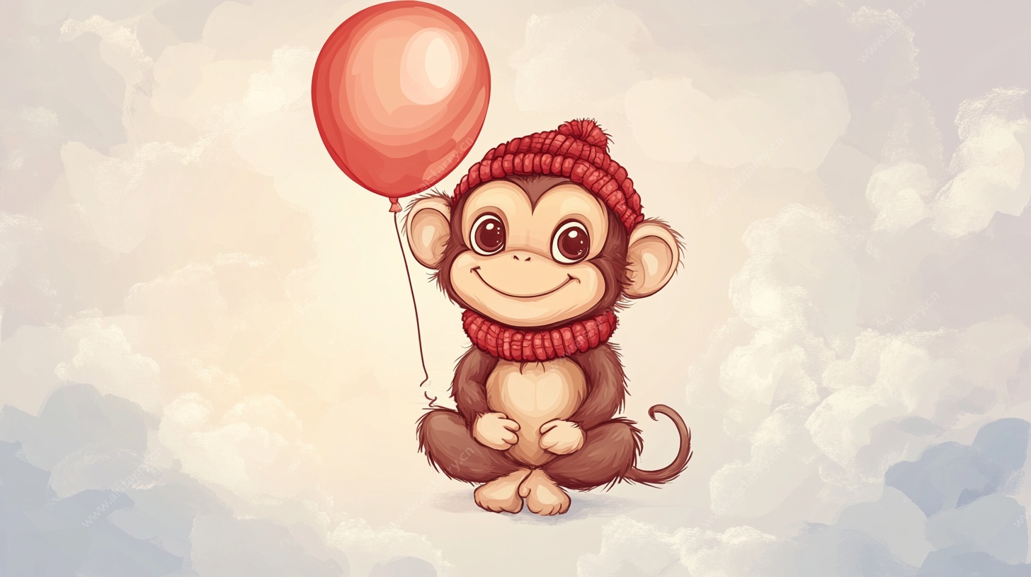 持气球的可爱小猴形象