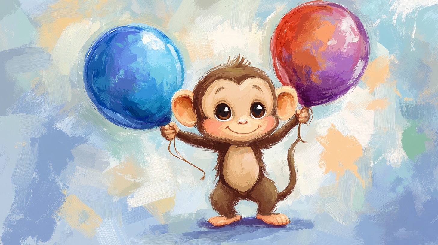 小猴持气球的欢乐插画
