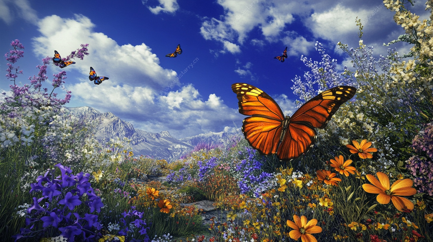 蝶舞花丛间的梦幻景致