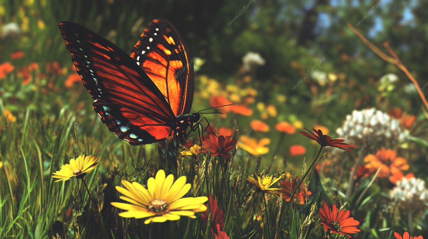 花丛中飞舞的美丽蝴蝶