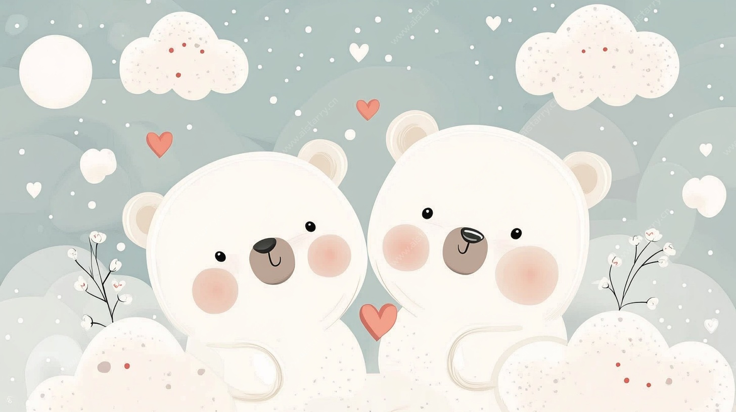可爱北极熊的温馨冬日场景