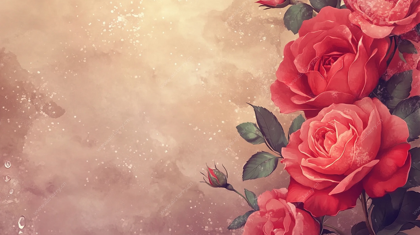 复古风红玫瑰浪漫背景图