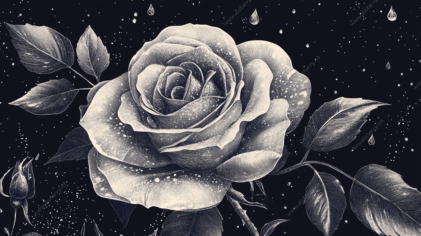 黑白玫瑰 雨夜中的优雅之花