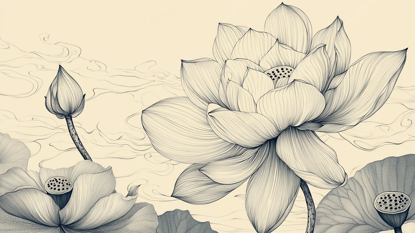 水墨风手绘莲花图