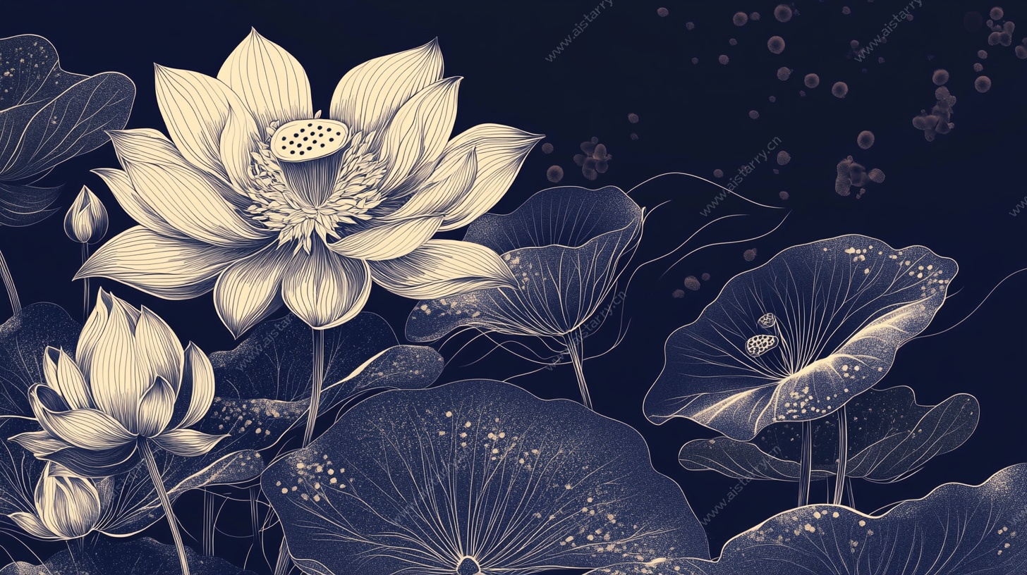 中式水墨风荷花插画