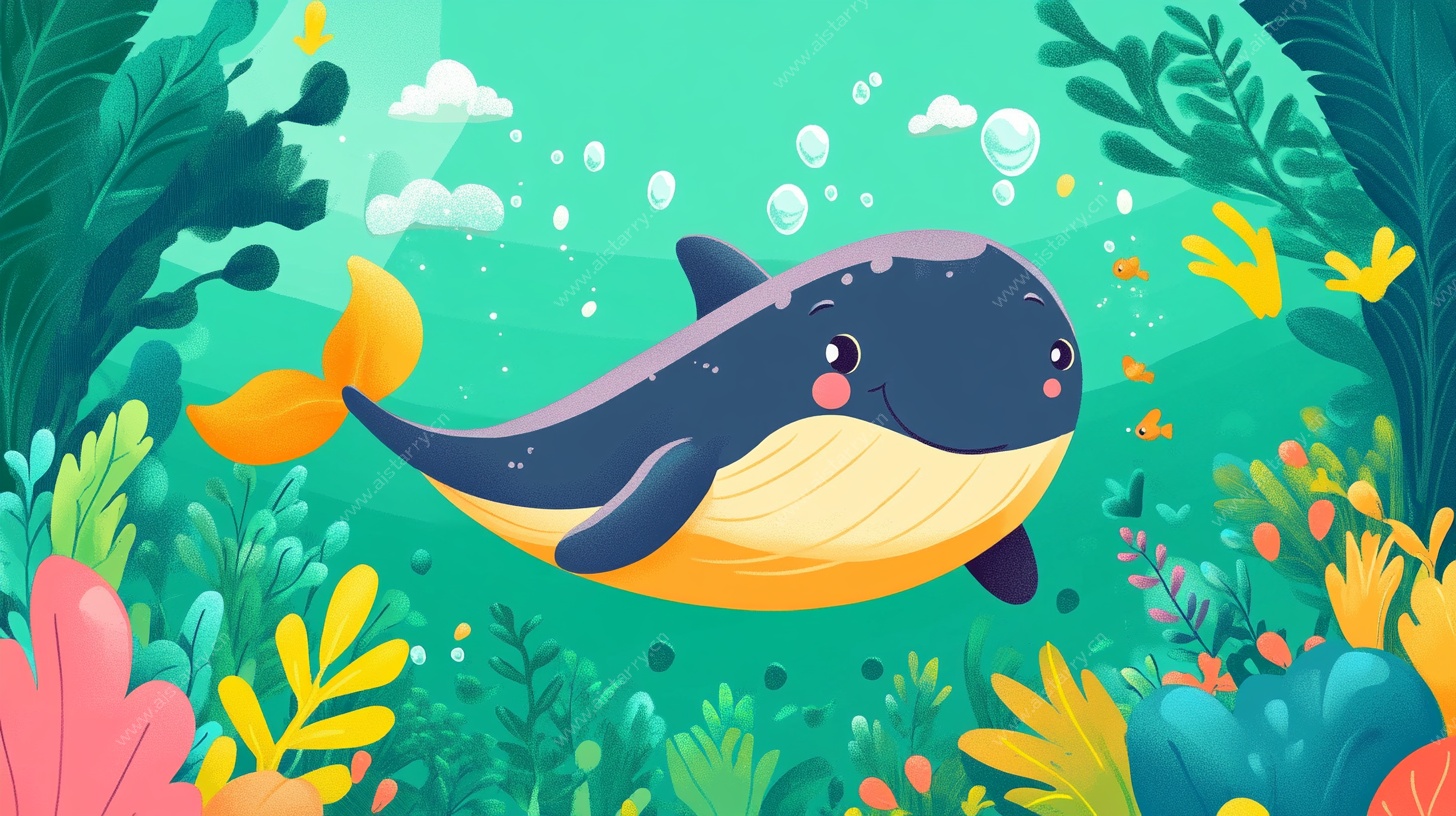 可爱鲸鱼畅游海底世界