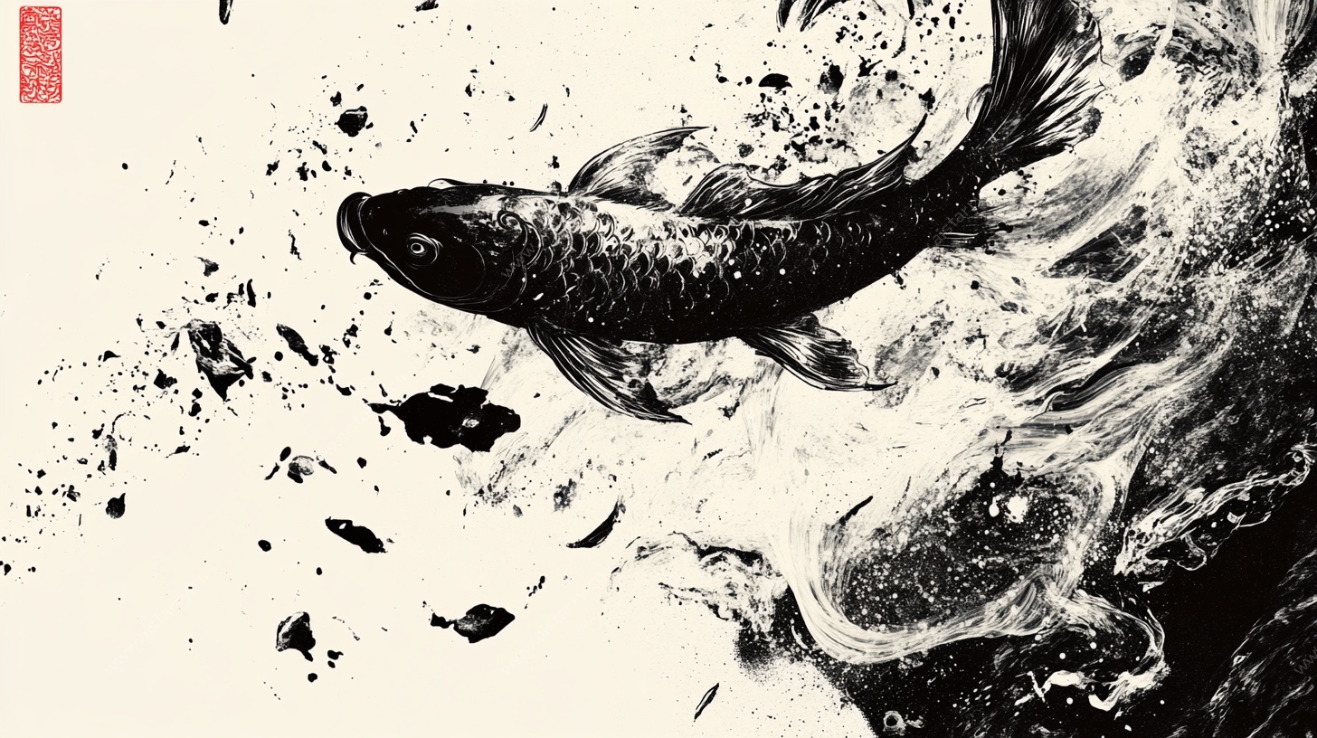 水墨跃鲤图