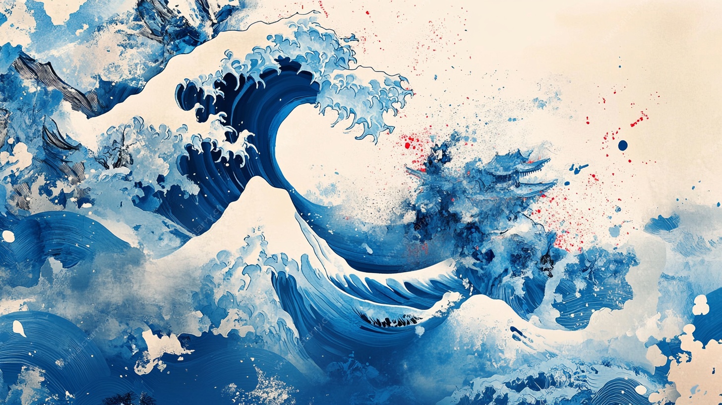 水墨风格汹涌海浪图