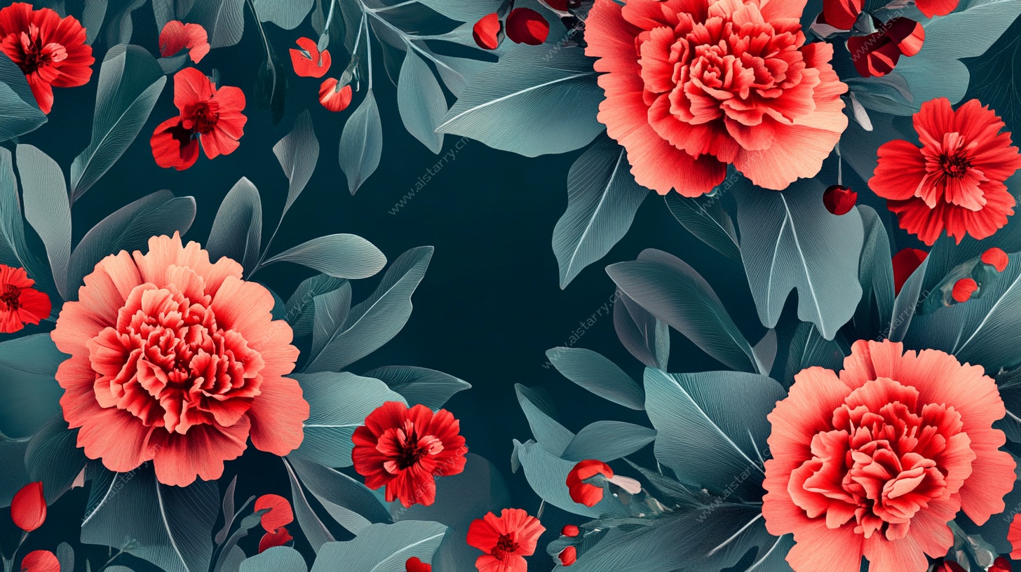 深蓝色底艳丽花卉图案