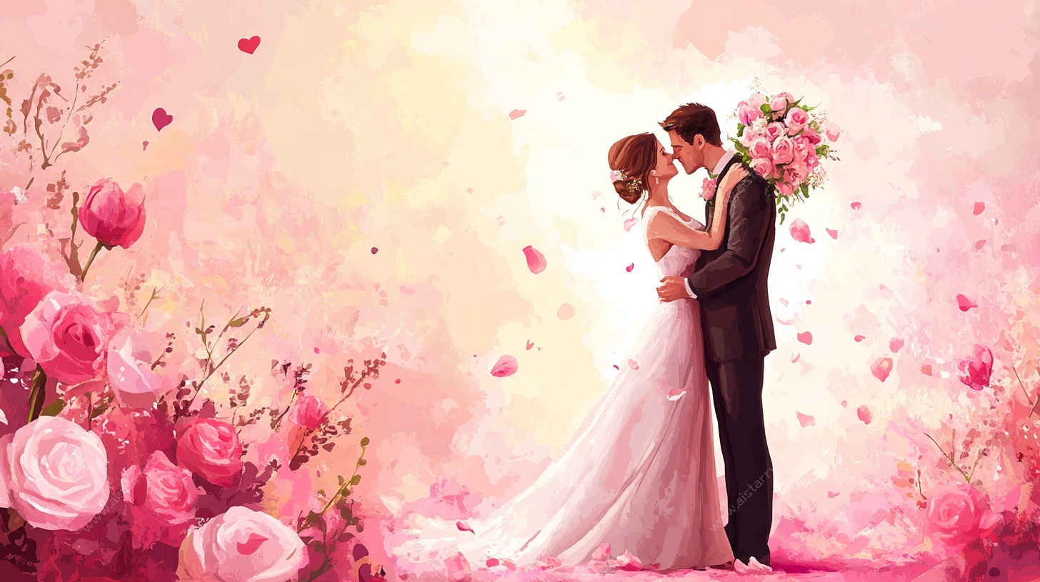 浪漫婚礼情侣甜蜜相拥