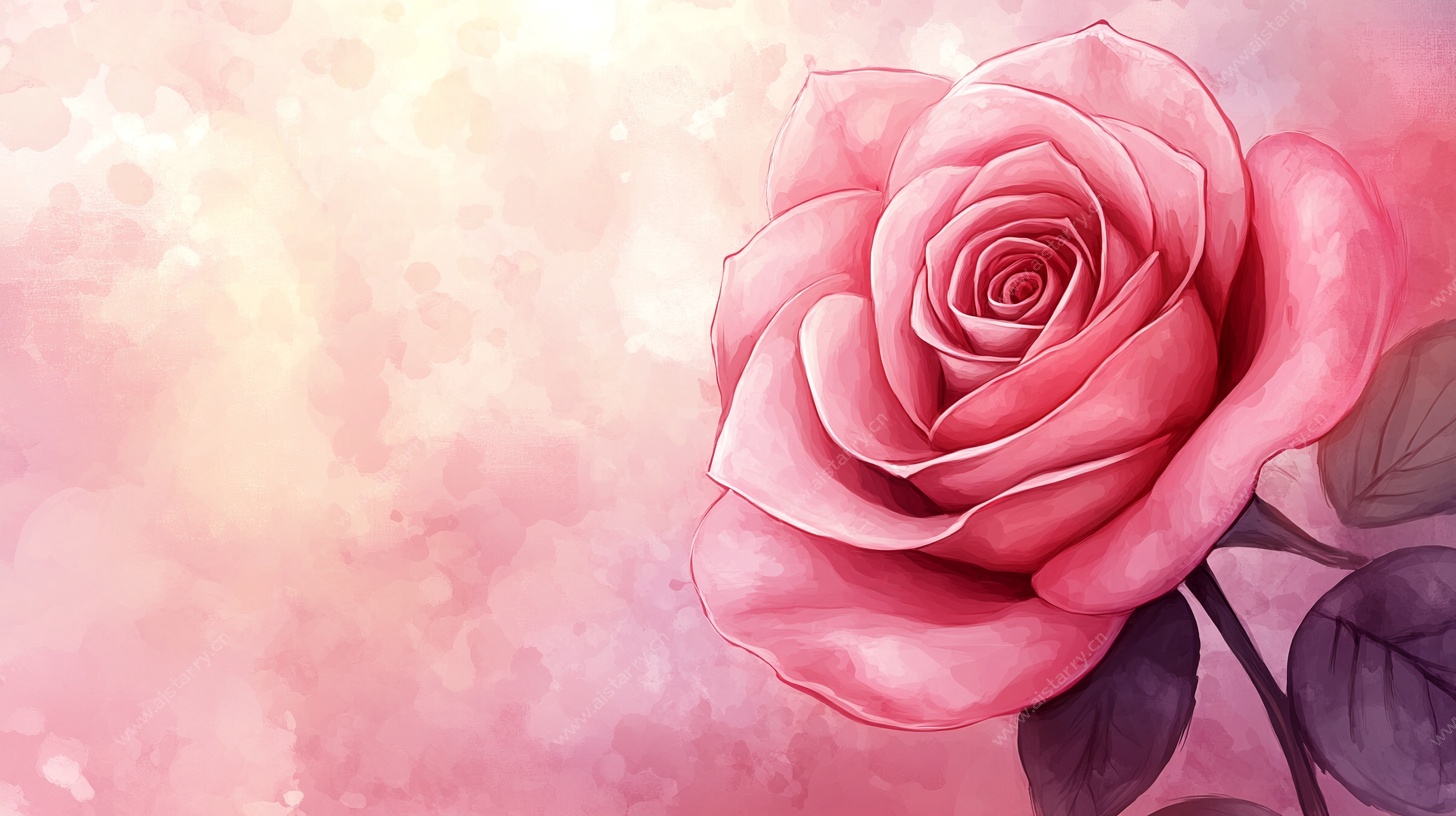 梦幻粉色水彩玫瑰花