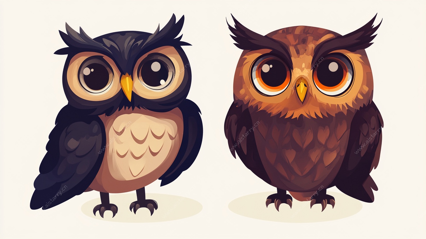 可爱双猫头鹰插画
