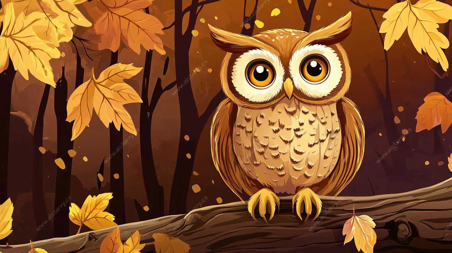 秋日林中的可爱猫头鹰
