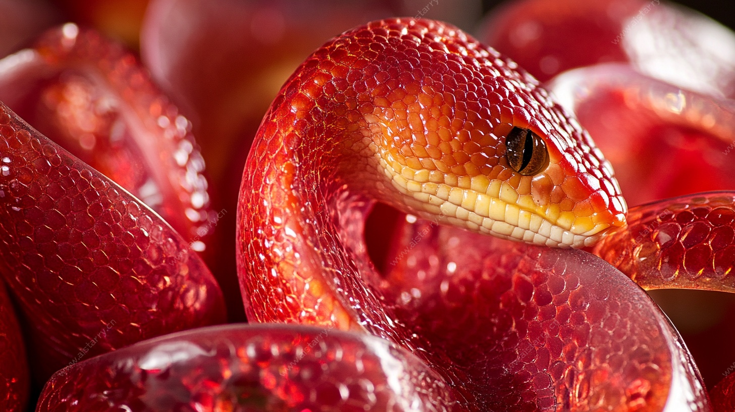 红蛇盘卧于红润果实间